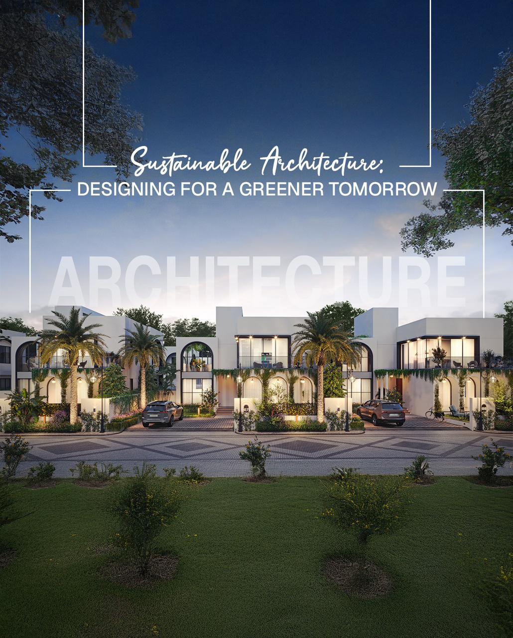 Sustainable home with solar panels and native landscaping