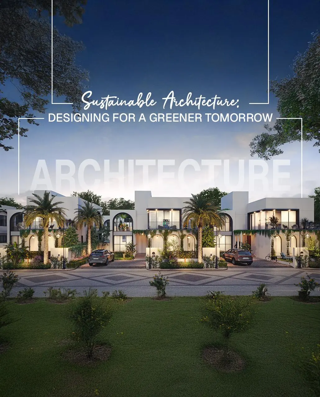 Sustainable home with solar panels and native landscaping