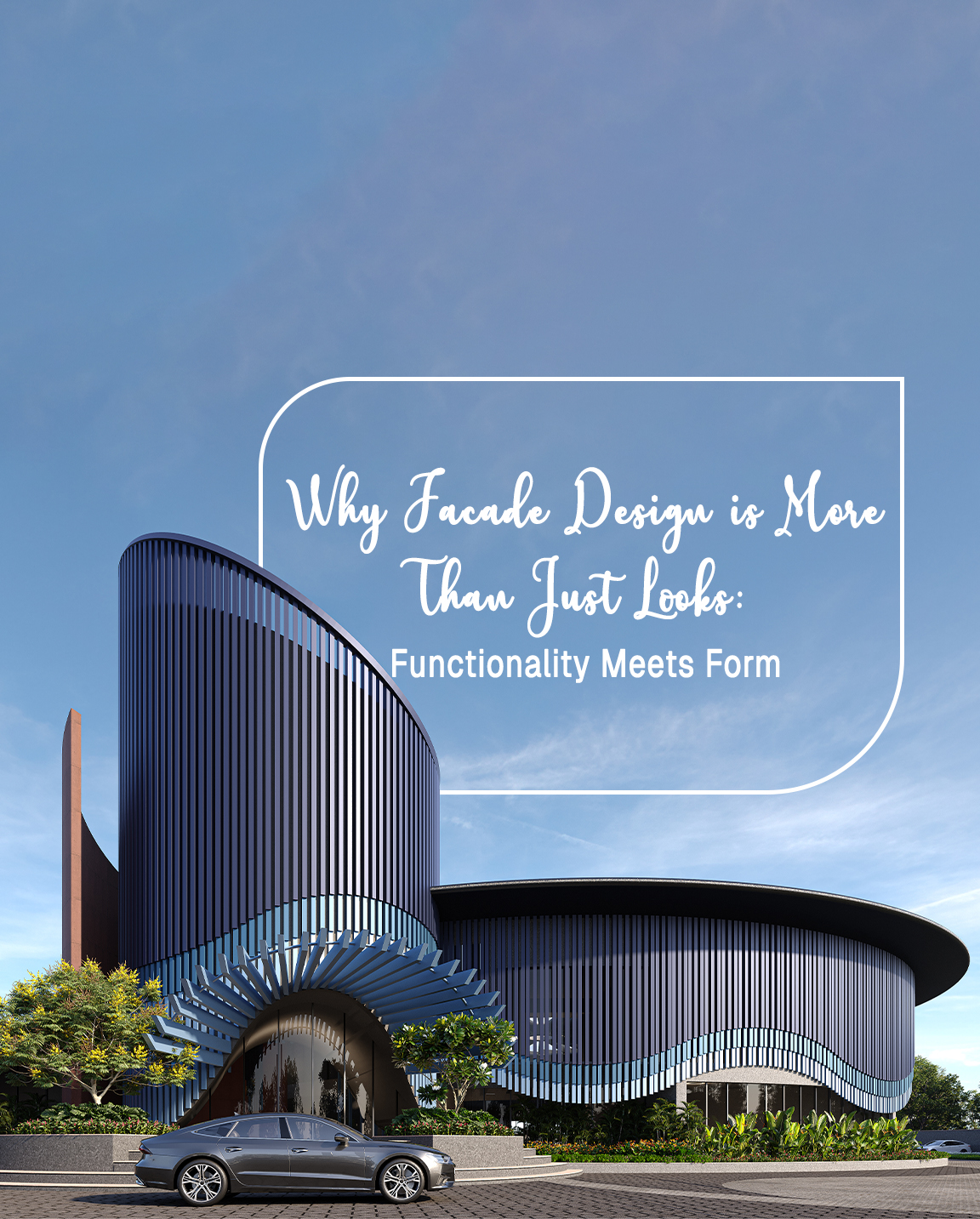 Contemporary home facade with jaali screen and wooden accents